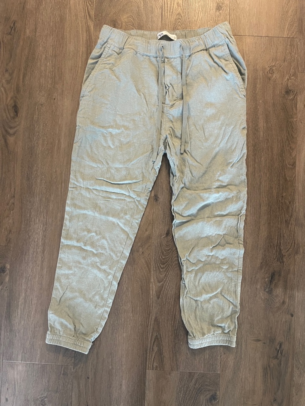 Zara Men's Light Green/Gray  linen Drawstring Joggers